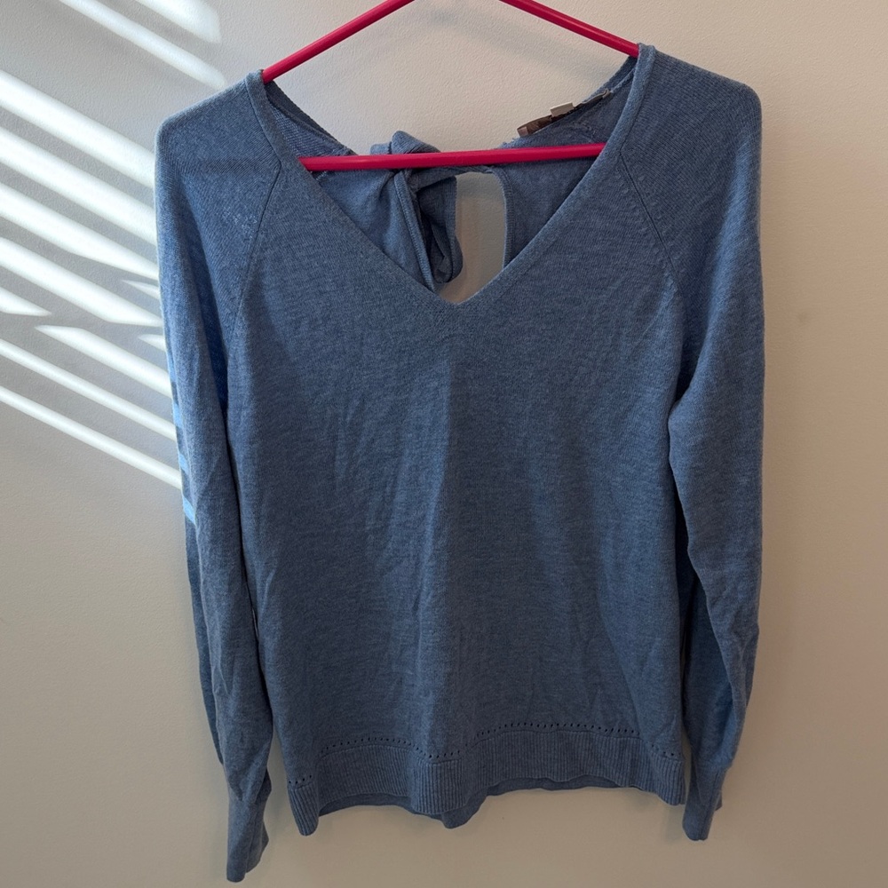 LOFT Blue V-Neck Sweatshirt with Back Tie
